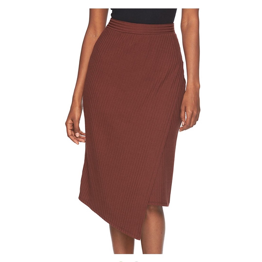 Asymmetrical Elastic Waist Brown Pencil Skirt Size M NWOT